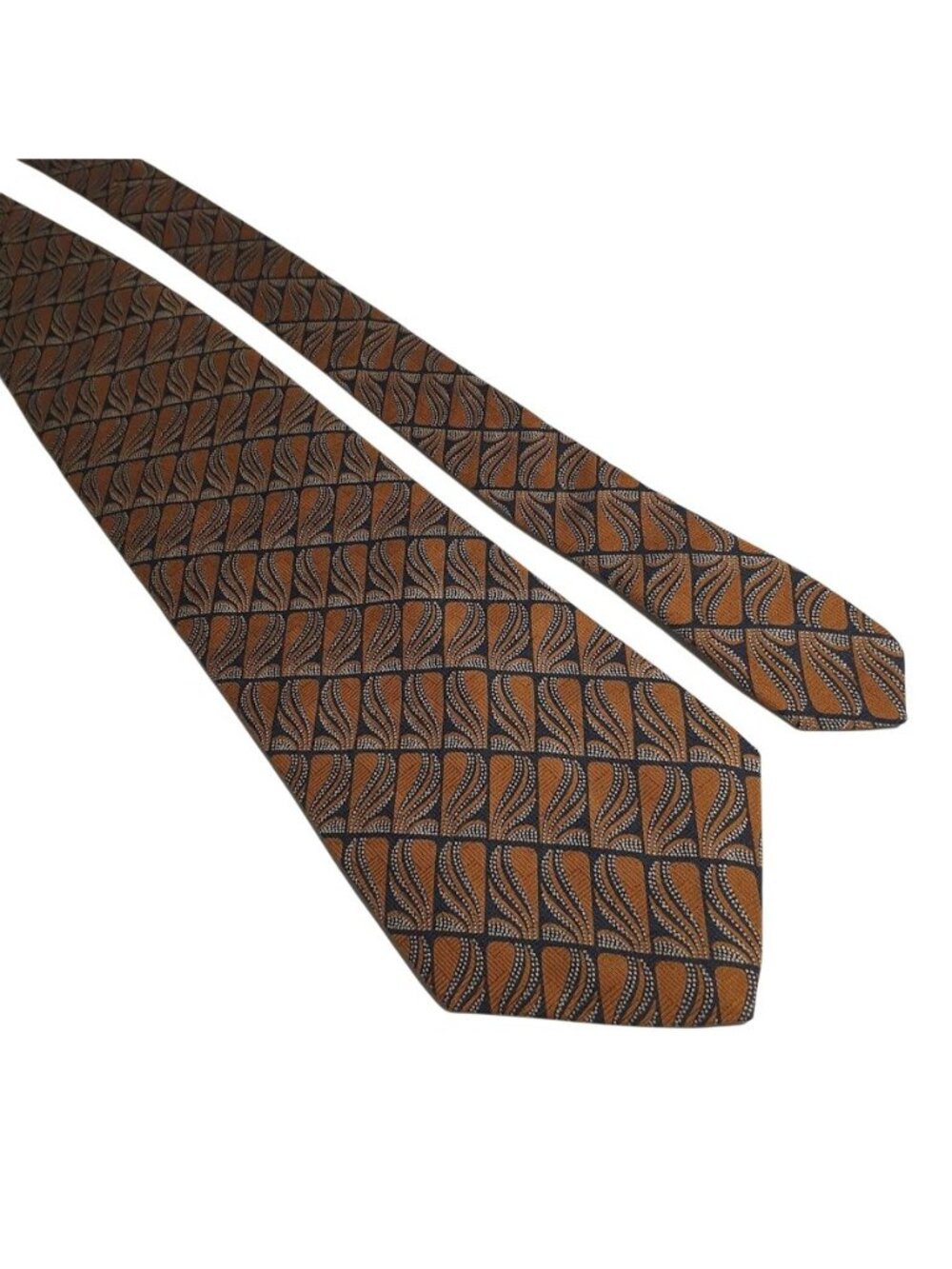 Donna Karan Silk Tie Abstract Brown Gold Geometric Pattern Design Mens Accessory